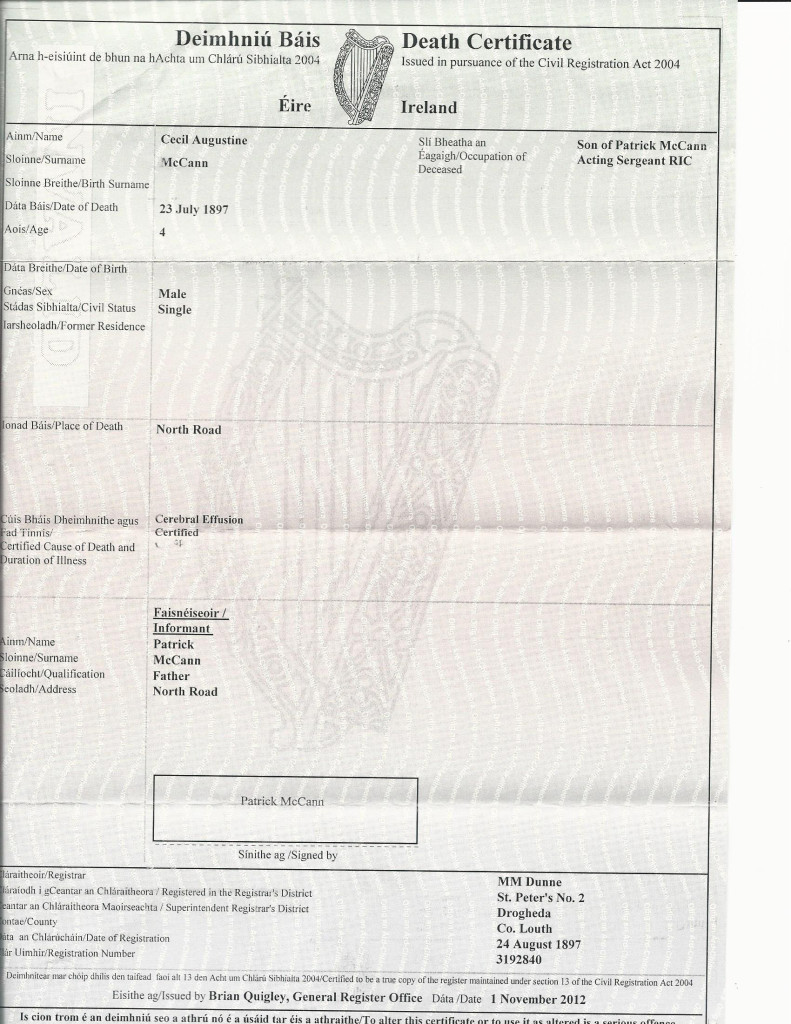 Cecil's death Certificate
