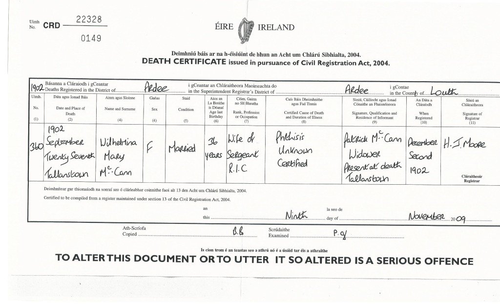 2.Wilhelmina death certificate